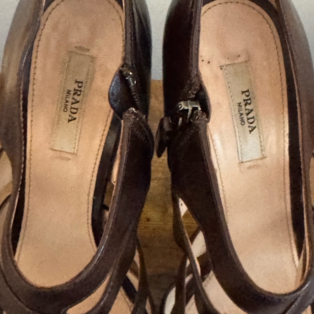 Prada Authentic Brown Strappy Heels Size 38 1/2 - Picture 3 of 5